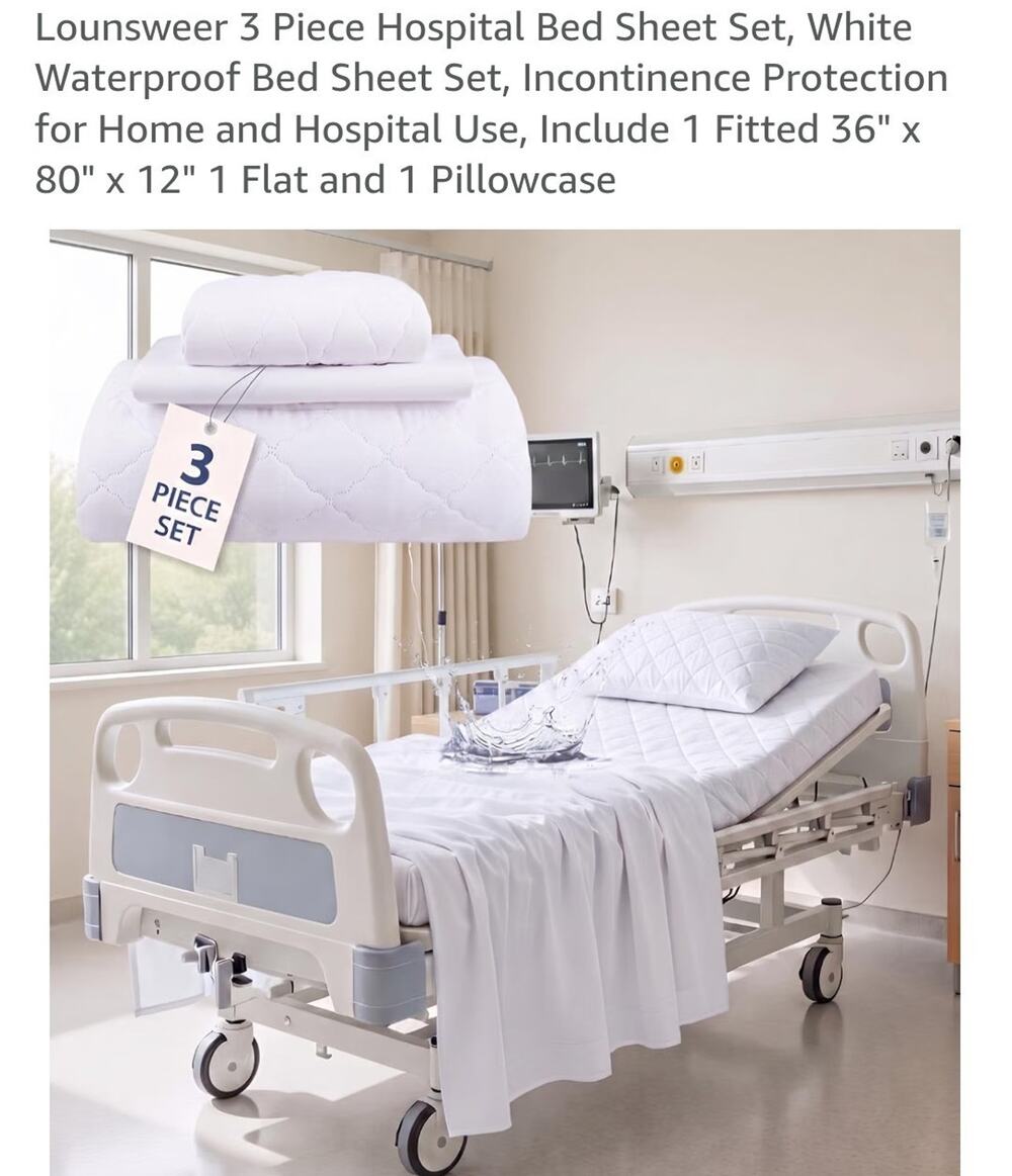 3 Piece Waterproof Hospital Bed Sheet Set for Home and Hospital Use NIP